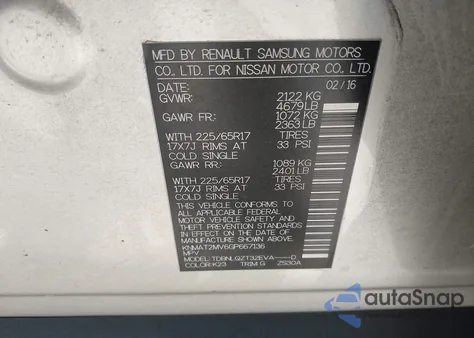 2016 Nissan Rogue Sv z USA, uszkodzony, nr VIN KNMAT2MV6GP667136